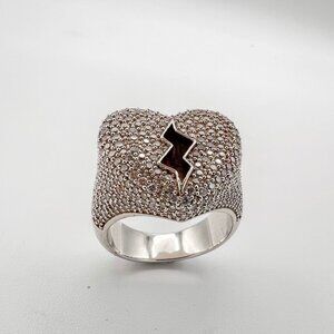 925 Sterling Sliver Moissanite Broken Heart Ring, 2.9ctw VVS Stones Hip Hop Jewe